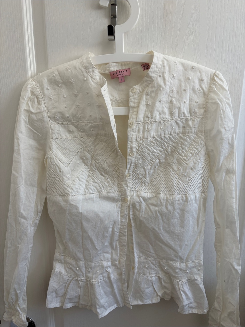 Ted Baker White Embroidered Button-Front Peplum Jacket